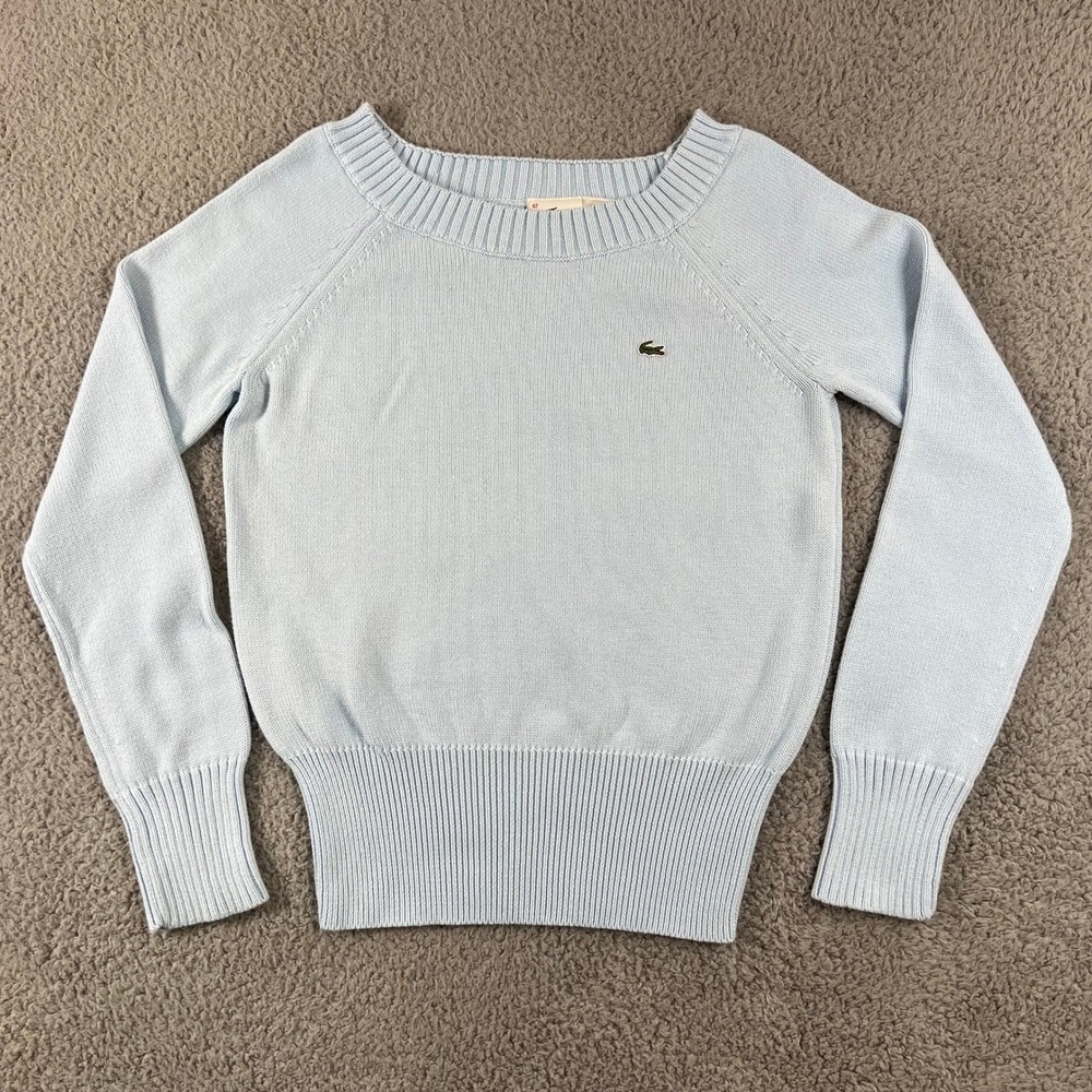 Lacoste Light Blue Cotton Croc Logo Long Sleeve Sweater Women US Size L (EU/10)‎
